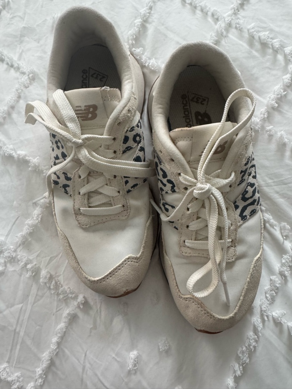 New Balance 237 Cream and Black Leopard Trim Sneakers